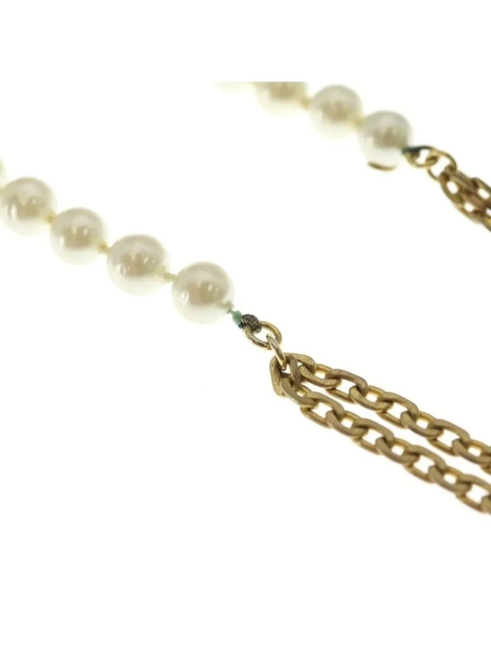 Chanel Pearl Long Chain Necklace White Gold